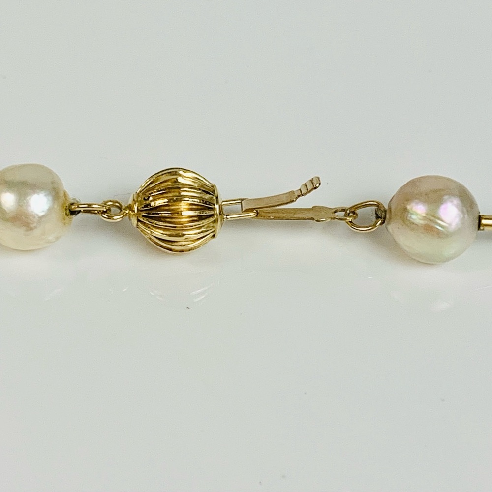 Vintage 14K Yellow Gold Pearl Bead Strand Necklace - Picture 9 of 12